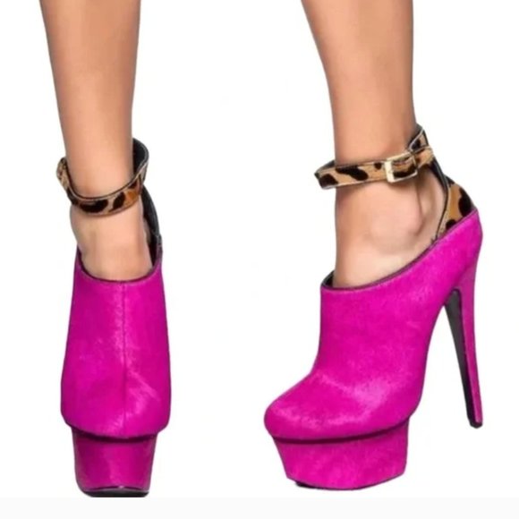 LONDON TRASH Real fur Wynne Platform Heels in Pink Pony - Size 7.5 - Picture 8 of 8